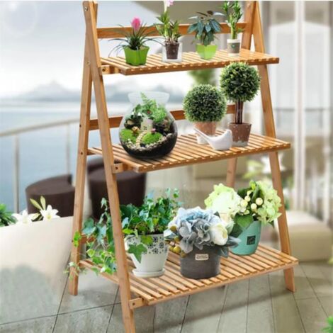 Unho – Étagère à plantes en bambou pliable 3 niveaux – Capacité 42kg – Dimensions 70 x 38 x 97 cm – Pour intérieur et extérieur