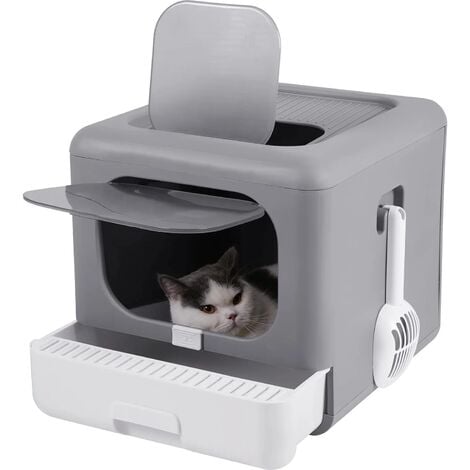 Maison de toilette chat design maison avec accessoires blanc noir
