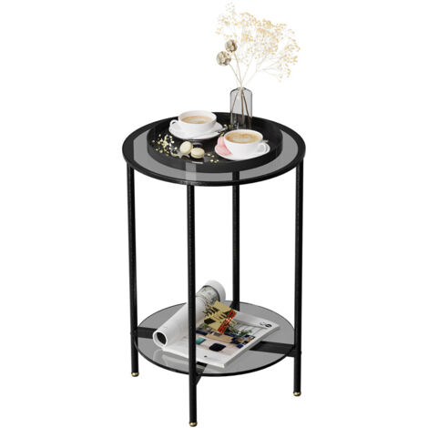 Table Basse Ronde en Verre Trempé Cadre en Metal Table de Salon Bout de Canapé Gris 40x57,5cm (1/5)