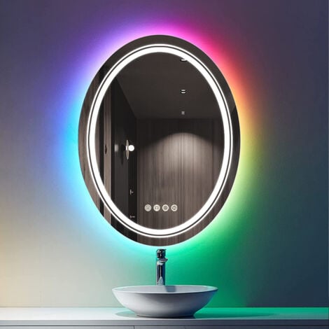 Miroir de Salle Bain Lumineux LED Oval 60 x 80 cm RGB avec
