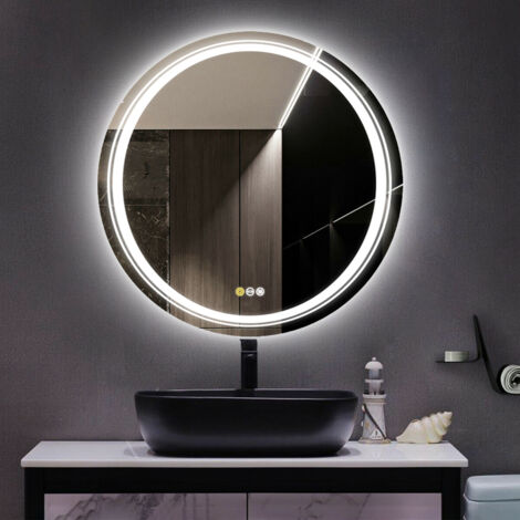Miroir Salle de Bain LED Rond - Miroir Mural Lumineux Rond Sal de Bain avec Eclairage Integre Anti buee pour Maquillage Salle de Bain Chambre Maison - 80x80cm
