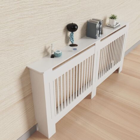 Cache Radiateur HOMCOM - 78x19x82cm - Bois Blanc Avec Étagère - Grille Croisée - Montage Mural Facile