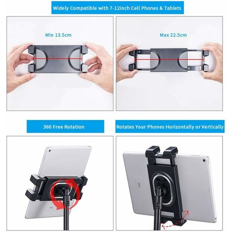 UNHO Trépied Tablette Smartphone 137cm Support Tablette Télescopique iPad  Pro Multi-Rotation Tripod Réglable Flexible