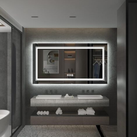 Luvodi – Miroir lumineux de salle de bain 100 x 60 cm – Anti-buée – Éclairage à capteur tactile – Étanche IP44 – Verre HD 5mm (1/5)
