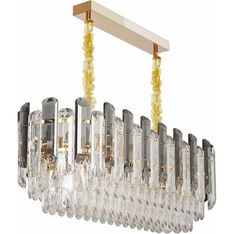 Lustre Salon Cristal Moderne Suspendu - Luminaire Plafonnier LED pour Salle à Manger Chambre Salon - Gris Clair 60 x 30 cm