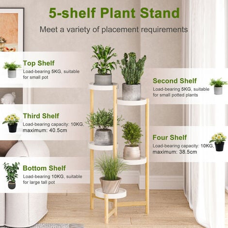 Porte Plantes en Bambou Etagère Fleurs Decoratif pour Jardin Terrasse Chambre - 5 Niveaux