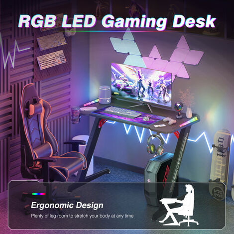 Bureau Gaming LED 140cm Bureau Gamer RGB pour Ordinateur Table Gaming pour  PC Informatique Salon Chambre