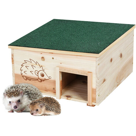 Maison en Bois pour Hérisson - Abris Hérissons Naturel avec Toit Cabane en Bois pour Petits Animaux - 38x38x22.5cm