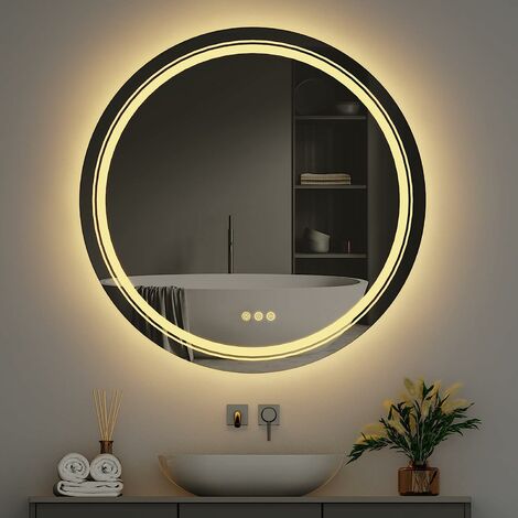 Miroir Salle de Bain LED Rond - Miroir Mural Lumineux Rond Sal de Bain avec Eclairage Integre Anti buee pour Maquillage Salle de Bain Chambre Maison - 90x90cm