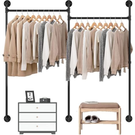 Unho – Portant à vêtements mural industriel en métal noir – Longueur 205 cm – Capacité 60 kg – Design vintage pour dressing