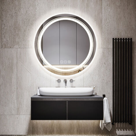 Miroir Salle de Bain LED Rond - Miroir Mural Lumineux Rond Sal de Bain avec Eclairage Integre Anti buee pour Maquillage Salle de Bain Chambre Maison - 600x600mm (1/5)