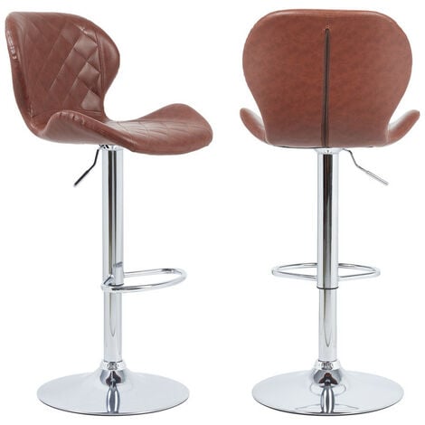 Lot de 2 tabourets de bar ROCA chaise haute droite pour cuisine/comptoir,  réglable en hauteur et pivotante, en synthétique noir IDIMEX 30103 Pas Cher  