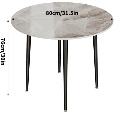 Table à Manger en Marbre - Pierre Véritable Table Ronde 80cm pour 4 personnes Grand Table Haute Cuisine en Marbre et Métal - Gris