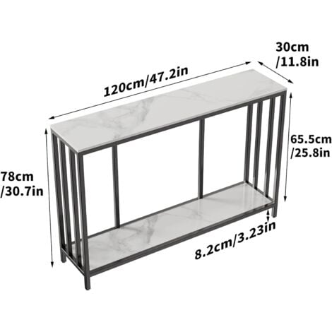 Table Console Entrée en Marbre Deux Étages Meuble d'Entrée Scandinave Pour Couloir Salon - Bentley Blanc 120x30x78cm