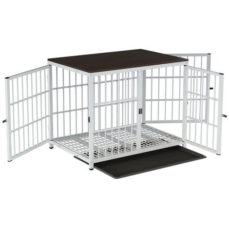 Cage Chien Interieur Grande Taille Caisse pour Grand Chien Maison Meuble Cages Chiens en Bois avec 3 Porte - L Blanc 92x75x64cm