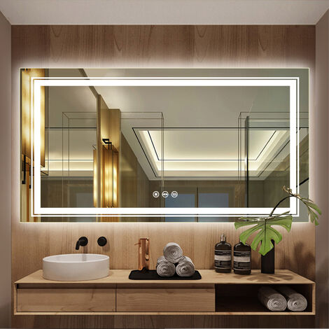 Miroir de salle de bain avec éclairage LED intégré et  anti-buée80cm(L)x60cm(H)