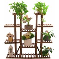 UNHO Porte Plante en Bois 116 x 115 x 25cm Étagère Echelle Grande Pour Plantes Fleurs avec 11 Tablettes Pour Jardin Terrasse Balcon