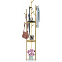 Porte-Manteau sur Pied en Marbre + Métal Meuble d’Entrée Portant pour Vêtements Chapeaux Sacs - Doré