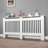 Unho – Cache radiateur blanc MDF 152x19x92cm – Hauteur intérieure 90cm – Grille décorative verticale – Protection contre la chaleur et les brûlures