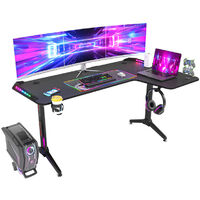 Bureau Gaming avec Lumières LED et Prise de Courant, Bureau Gamer avec