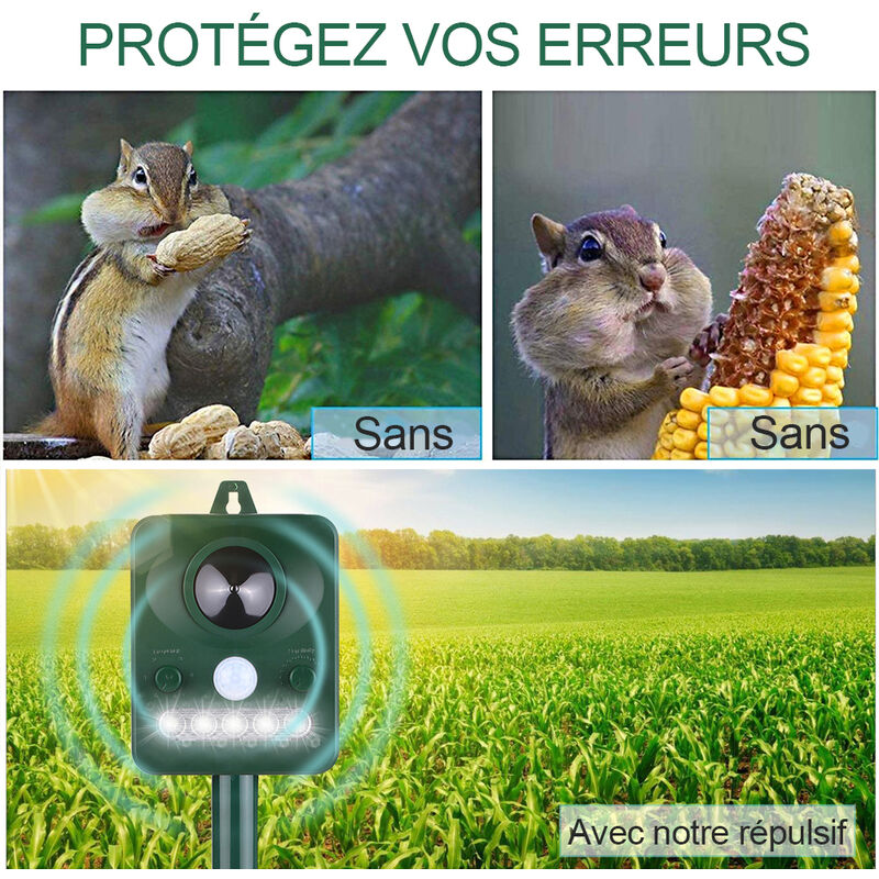 Yaruike Répulsif solaire pour animaux dextérieur Répulsif à ultrasons répulsif animaux pour le jardin avec répulsif étanche pour chats manuel en allemand avec câble USB chiens parasites 