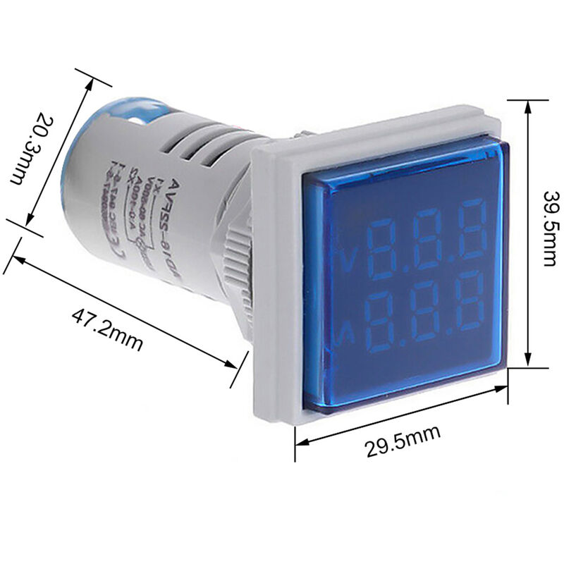 Voyant LED Mini affichage LED numérique Voltmètre Lampe de signalisation carrée en plastique AC20-500V blanc 