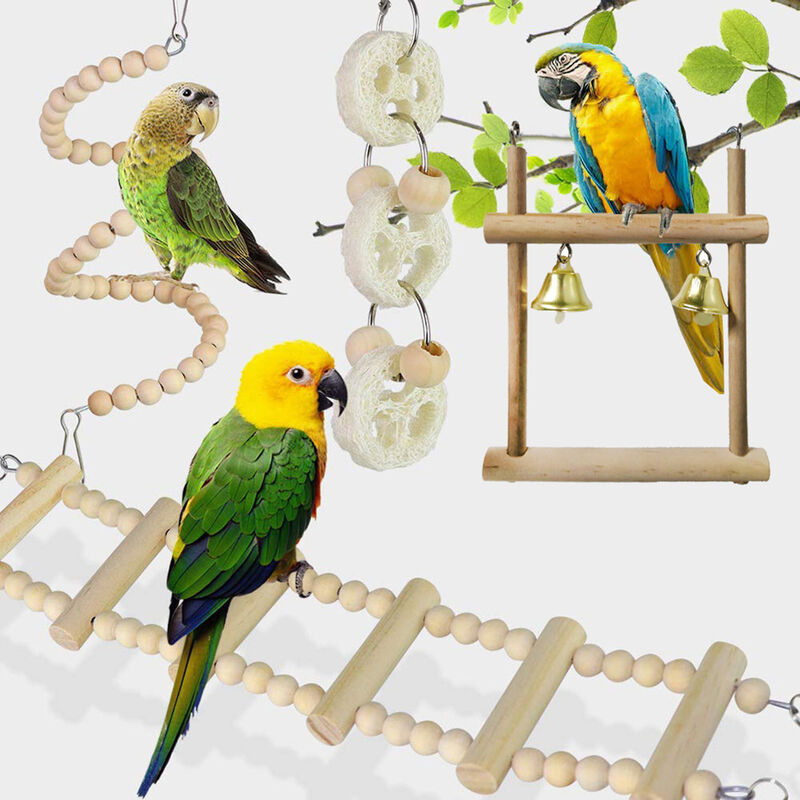DIYARTS Parrot Toy Oiseaux en Bois à Chiquer dApple Conception Petit Oiseau Moyen Bloc Jouet pour Gris Africain Aras Cacatoès Eclectus 