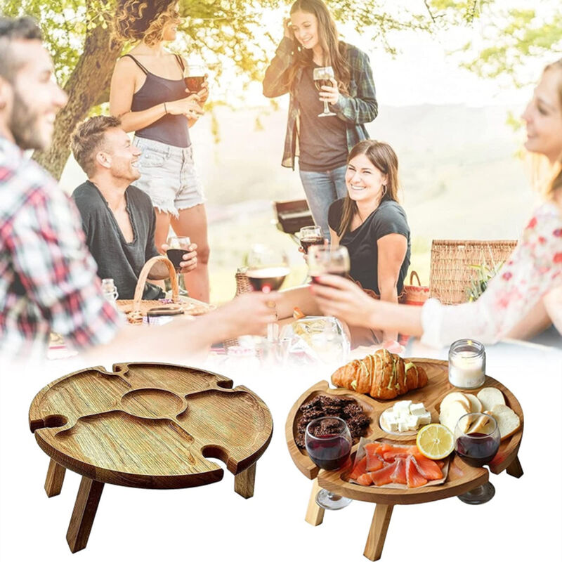 le camping les voyages Table de pique-nique pliable en bois avec support pour verre à vin petite table de pique-nique pour la maison le jardin 