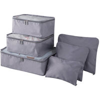 6pcs / set bagages legers sacs de voyage hommes et femmes emballage cubes organisateur pochettes de compression mode double fermeture eclair impermeable polyester sac valise (gris), modele: gris