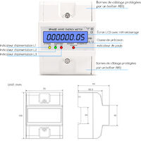 Compteur d'energie triphase a 4 fils 220/380V 5-80A Consommation d'energie kWh Compteur Installation sur rail DIN Compteur d'energie electrique numerique avec ecran LCD retro-eclaire, modele: Blanc