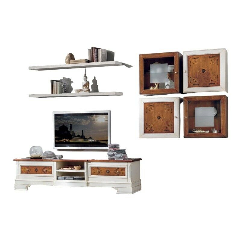 MOBILI 2G - Parete Attrezzata classica porta tv legno shabby bicolore