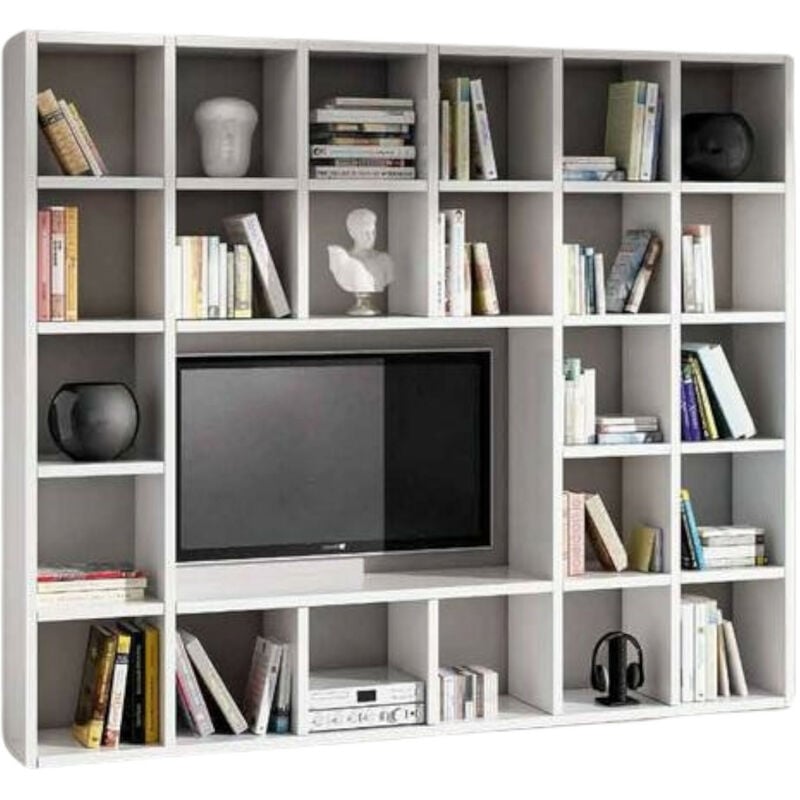 MOBILI 2G - Libreria moderna porta Tv bianco Soggiorno L218 P30 H218