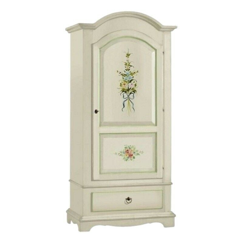 MOBILI 2G - ARMADIO 1 PORTA IN LEGNO SHABBY BIANCO DECORATO 96X56X196