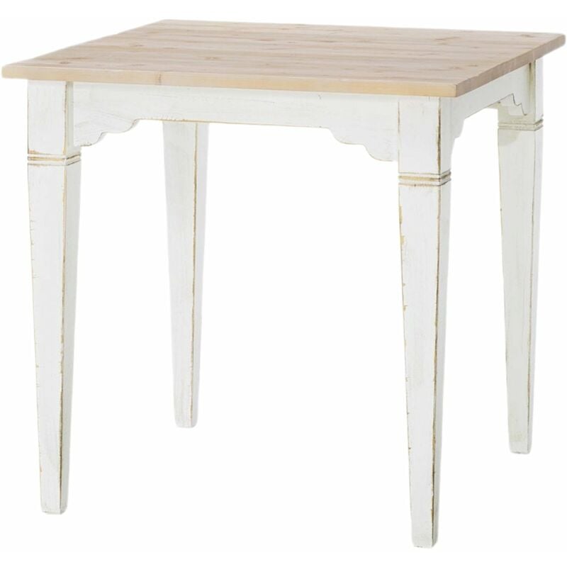 MOBILI 2G - TAVOLO IN ABETE LACCATO BIANCO CONSUMATO EFFETTO SHABBY CON  PIANO TINTA NATURALE MISURE L.80 P.80 H.78