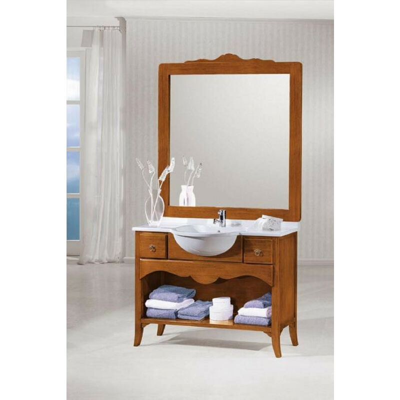 MOBILI 2G - MOBILE BAGNO 108 CM IN LEGNO LAVABO 2 CASSETTI E SPECCHIO