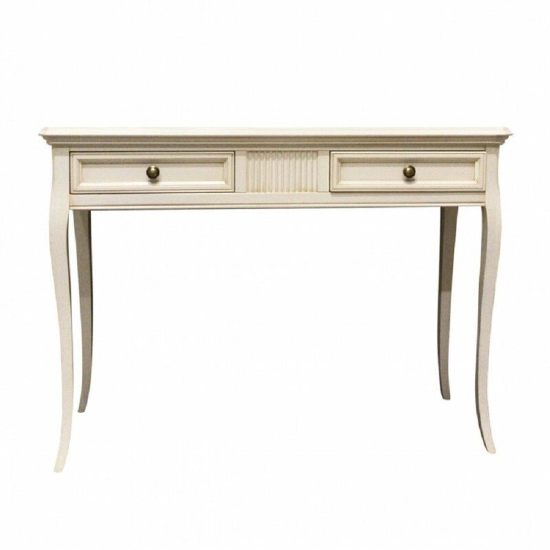 MOBILI 2G - CONSOLLE CLASSICA IN LEGNO 2 CASSETTI INTARSIATA BIANCO OPACO  L.110 P.38 H.