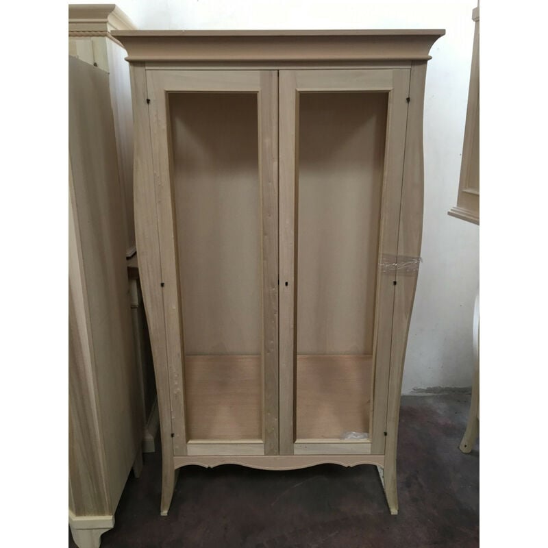 MOBILI 2G - VETRINA CLASSICA BOMBATA 2 PORTE IN LEGNO GREZZO L.115 P.48  H.204