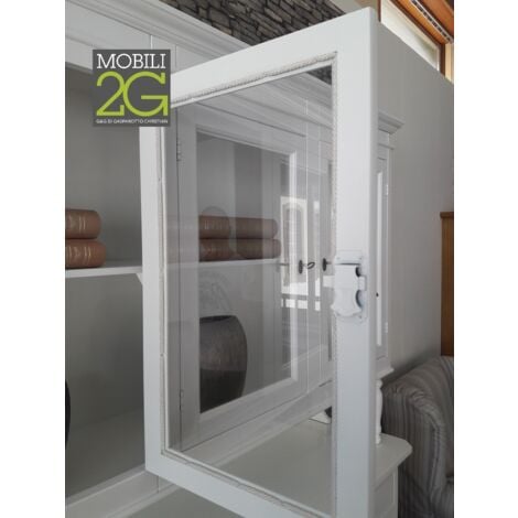 MOBILI 2G - CRISTALLIERA 3 PORTE 3 CASSETTI SHABBY VINTAGE BIANCO P