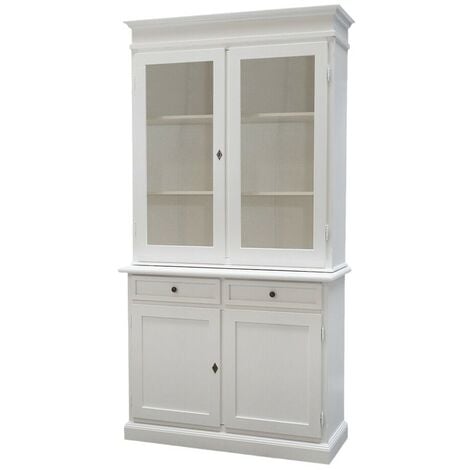 MOBILI 2G - CRISTALLIERA 2 PORTE ARTE POVERA LEGNO SHABBY BIANCO 105X42X206