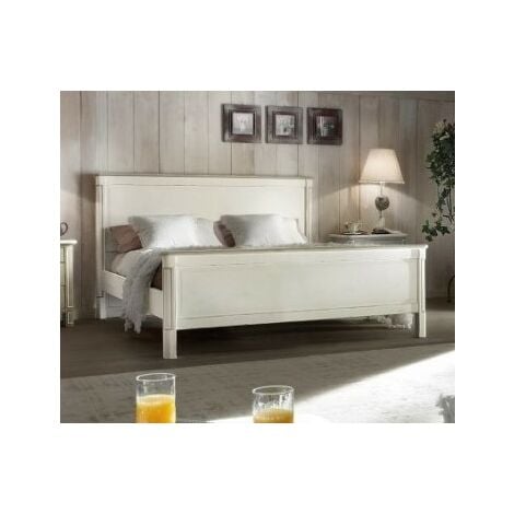 MOBILI 2G - LETTO MATRIMONIALE SHABBY CON TESTATA TRAFORATA BIANCO