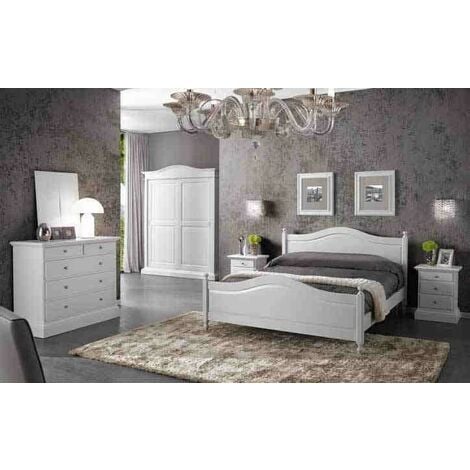 MOBILI 2G - LETTO MATRIMONIALE CLASSICO SHABBY BIANCO 175x212x112