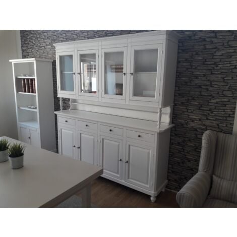 MOBILI 2G - CRISTALLIERA ARTE POVERA 4 PORTE LEGNO SHABBY BIANCO 196X43X208H