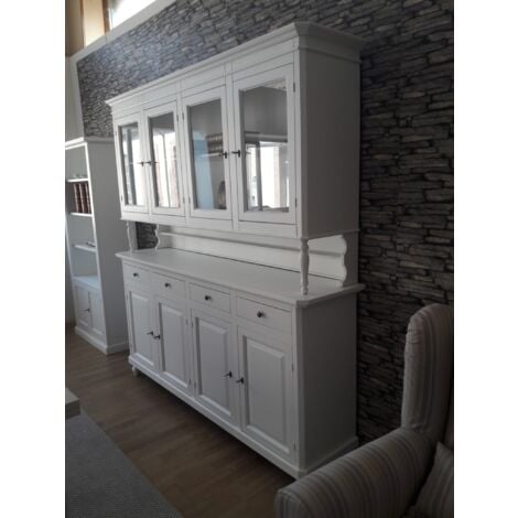 MOBILI 2G - CRISTALLIERA ARTE POVERA 4 PORTE LEGNO SHABBY BIANCO 196X43X208H