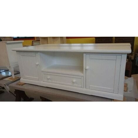 MOBILI 2G - PORTA TV BIANCO IN LEGNO ARTE POVERA 160x46x56