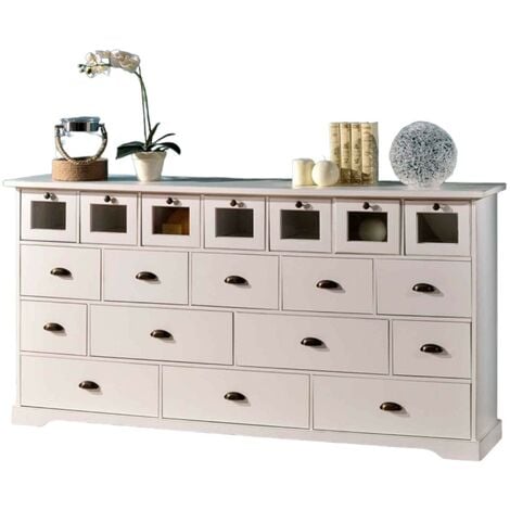 MOBILI 2G - MADIA CREDENZA 12 CASSETTI IN LEGNO BIANCO OPACO L.180 P.40 H.90