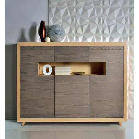 MOBILI 2G - CREDENZA ALTA IN FRASSINO NATURALE 3 PORTE E VANO A GIORNO CON  PIEDE TORNITO L.186 P.45 H.135,5