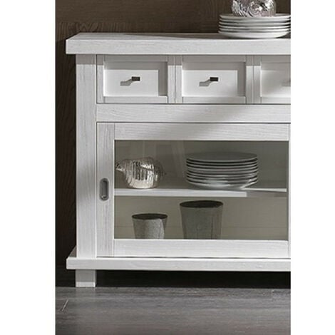 MOBILI 2G - MADIA CREDENZA IN LEGNO MASSELLO 2 ANTE SCORREVOLI BIANCO OPACO  L.160 P.45