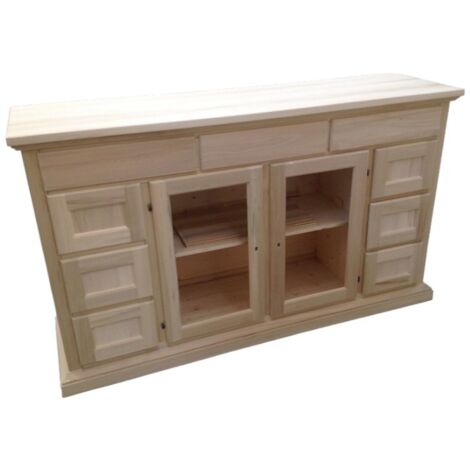 MOBILI 2G - MADIA CREDENZA IN LEGNO 2 PORTE 9 CASSETTI GREZZO L.160 P.45 H.