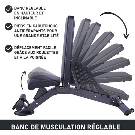 Banc de musculation Bigzzia Banc de Musculation Pliable - dossier réglable  en 8 positions - 4 réglages de siège - avec cordon de serrage - Charge max  400kg