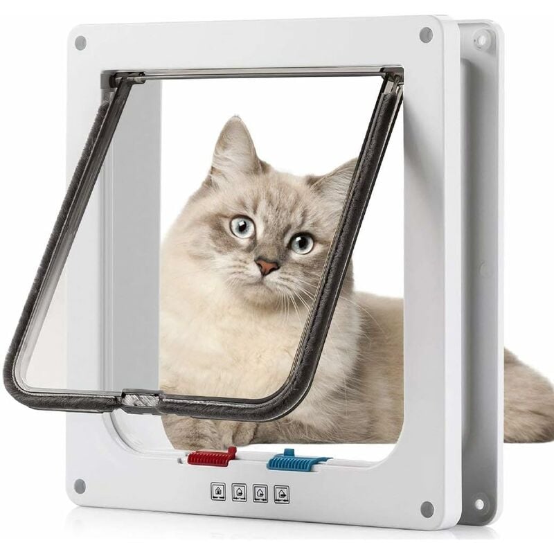 LITZEE 4-Wege-Verriegelung Katzenklappe matt, Katzenklappe für Katzen und  kleine, einfach zu installieren und zu